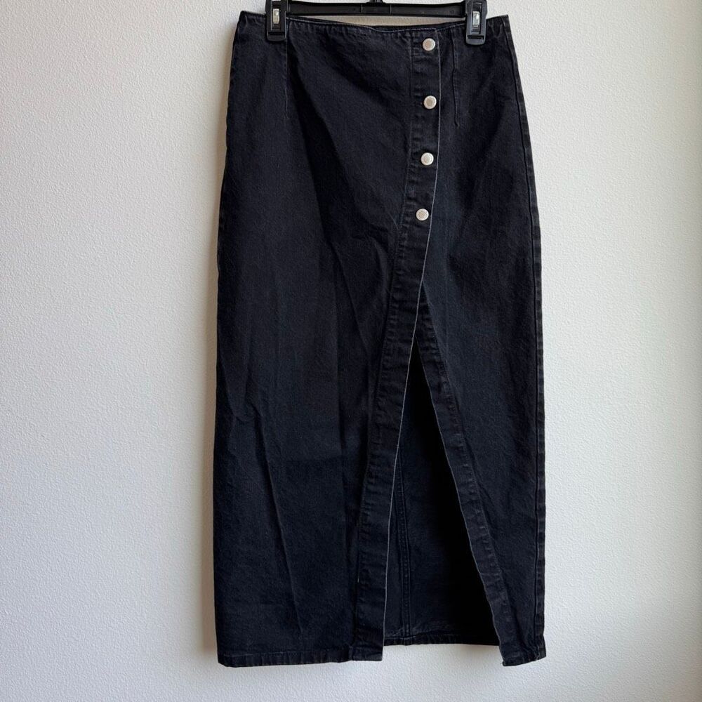 Zara Crossover Asymmetric Button Midi Skirt High Slit 100% Cotton Size Medium